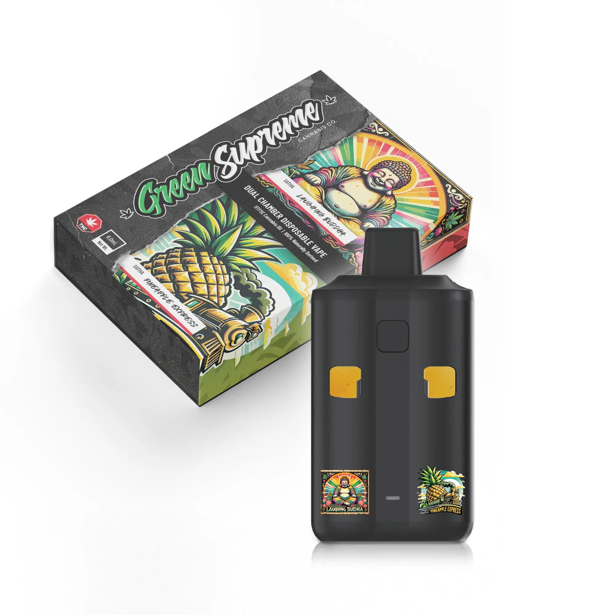 Green Supreme 6g Dual Chamber Vape Pen – Laughing Buddha x Pineapple Express