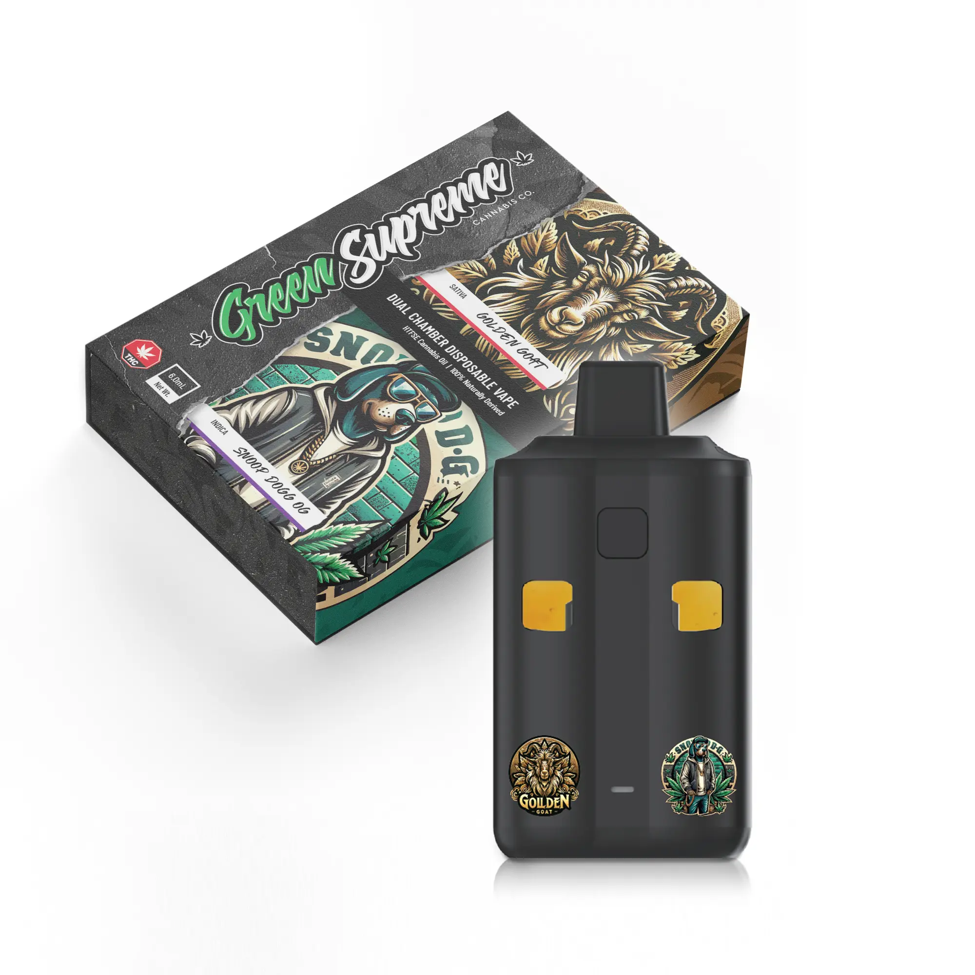 Green Supreme 6g Dual Chamber Vape Pen – Golden Goat x Snoop Dogg OG