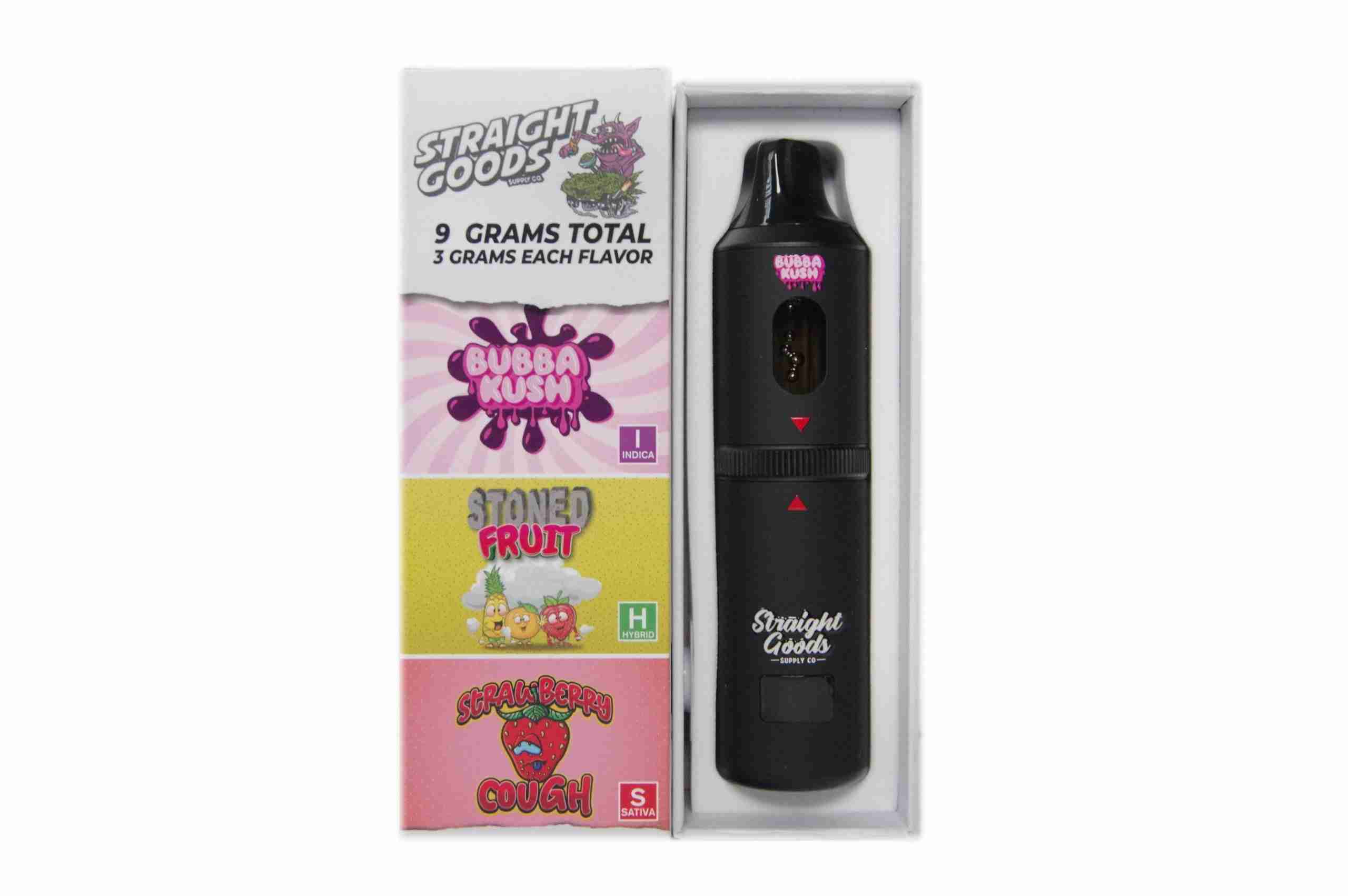 Straight Goods 9g Triple Chamber Vape – Bubba Kush + Strawberry Cough + Stoned Fruit