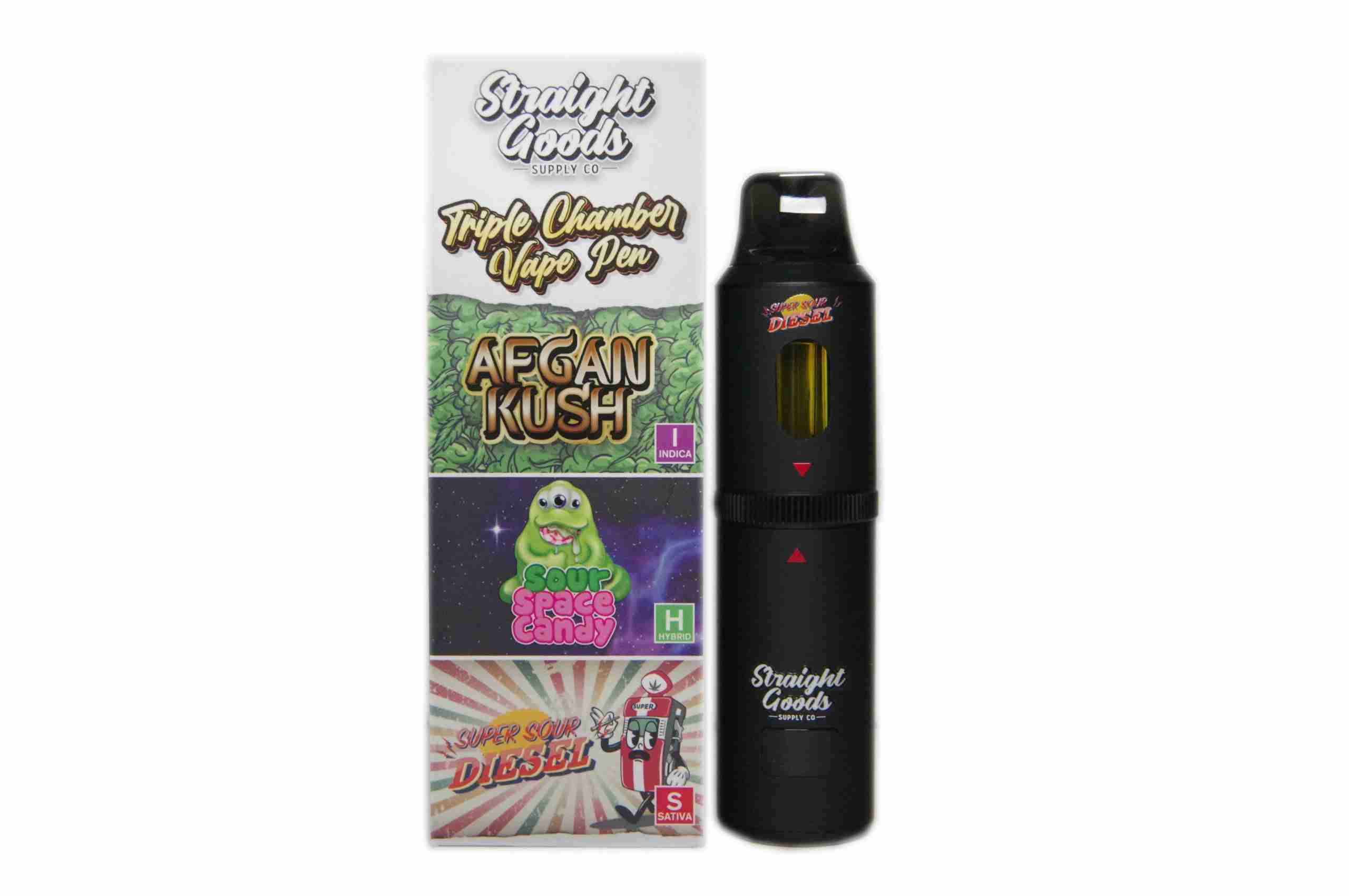 Straight Goods 9g Triple Chamber Vape – Afghan Kush + Sour Space Candy + Super Sour Diesel
