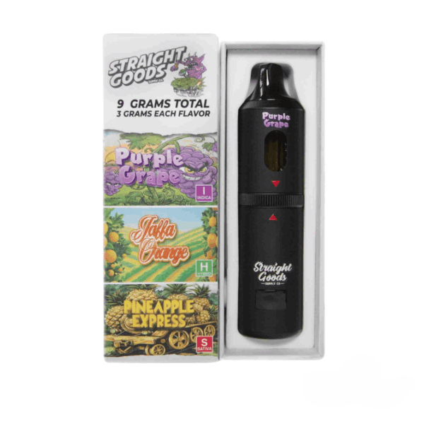 Straight Goods 9g Triple Chamber Vape – Purple Grape + Pineapple Express + Jaffa Orange
