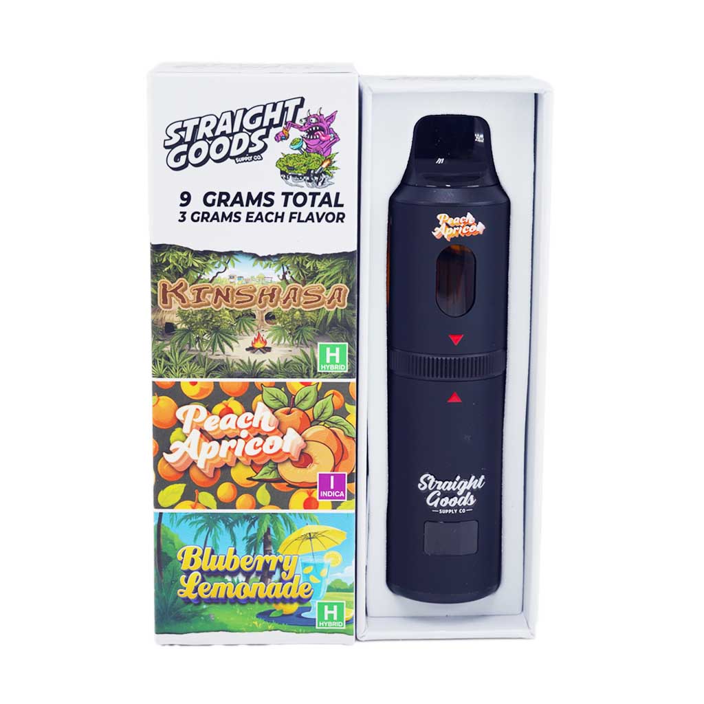 Straight Goods 9g Triple Chamber Vape – Kinshasa + Blueberry Lemonade + Peach Apricot